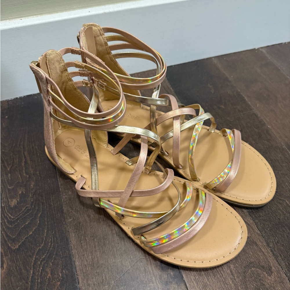 Cat & Jack Tan and Gold Kids Sandals